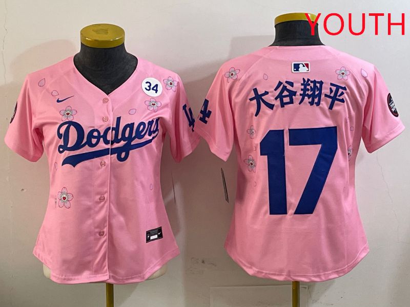 Youth Los Angeles Dodgers #17 Ohtani Pink Sakura Edition 2025 Nike MLB Jersey style 4